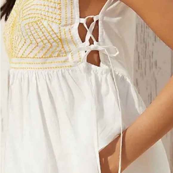 Celandine Embroidered Yellow and White Sleeveless Top - Picture 13 of 16